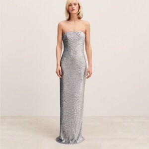 Elegant Silver Strapless Evening Dress